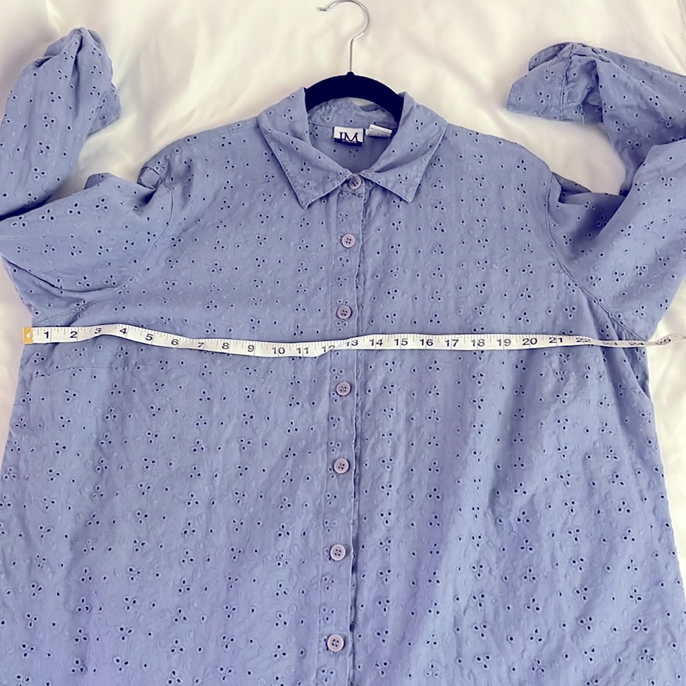JM Collection Women Linen Button Down Shirt Long Sleeve Collared Sx 1X Blue Eyel - Picture 5 of 8